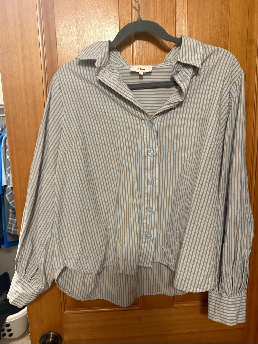 bohme Striped Button-Down Shirt in White and Light Blue